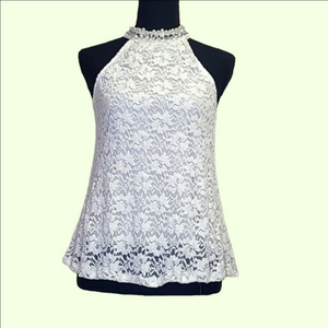 Rue 21 sleeveless ivory jewel collar top. Front lined back lace sheer. SZ S